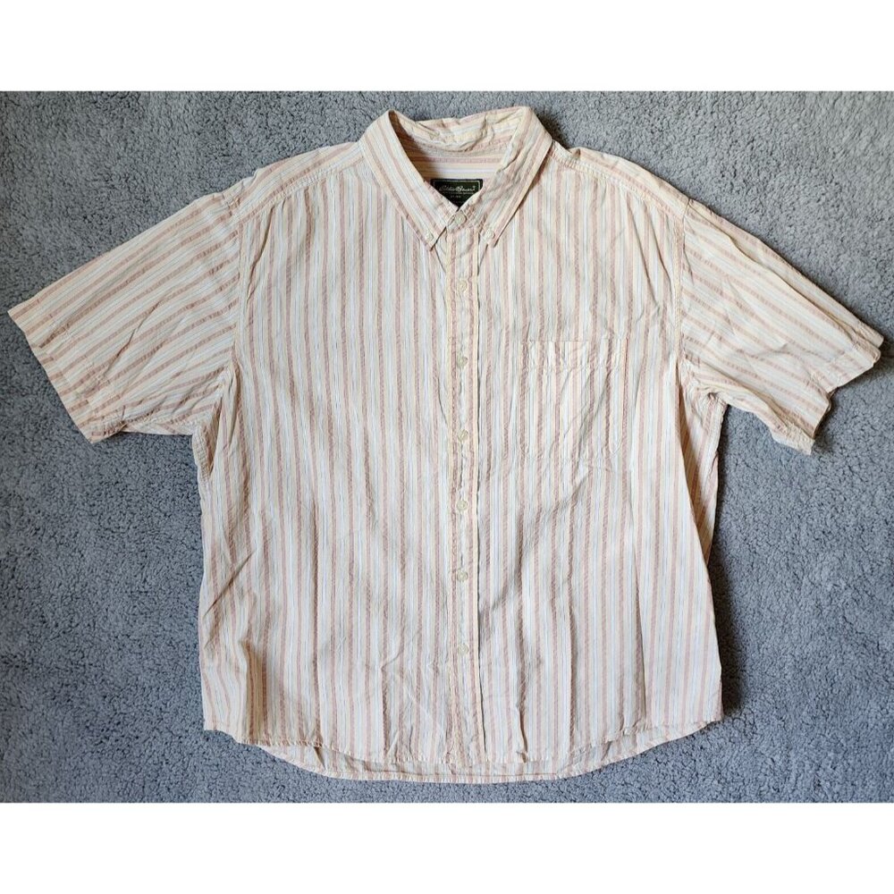 VTG Eddie Bauer Seersucker Striped Short Sleeve Button Down Shirt Size XL‎